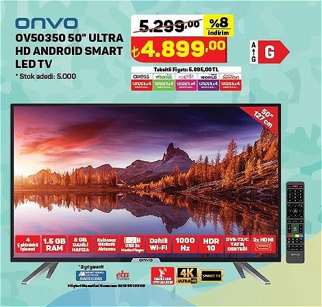 Onvo OV50350 50 inç Ultra HD Andoid Smart Led Tv image