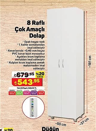 8 Raflı Çok Amaçlı Dolap 181x37x50 cm image