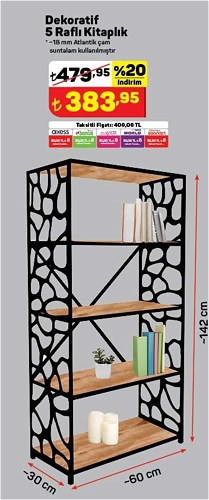 Dekoratif 5 Raflı Kitaplık 142x60x30 cm image