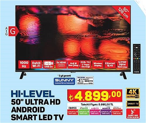 Hi-Level 50 inç Ultra HD Android Smart Led Tv image