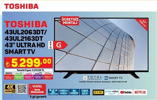 Toshiba 43UL2063DT/43UL2163DT 43 inç Ultra HD Smart Tv image