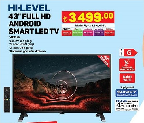 Hi-Level 43 inç Full HD Android Smart Led Tv image