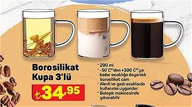 Borosilikat Kupa 3'lü 200 ml image