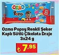 Ozmo Popsy Renkli Şeker Kaplı Sütlü Çikolata Draje 3x24 g image