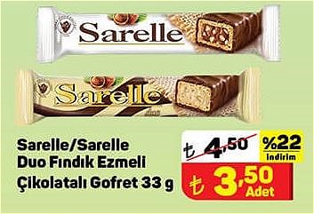 Sarelle/Sarelle Duo Fındık Ezmeli Çikolatalı Gofret 33 g image