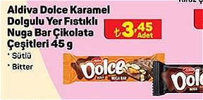 Aldiva Dolce Karamel Dolgulu Yer Fıstıklı Nuga Bar Çikolata Çeşitleri 45 g image