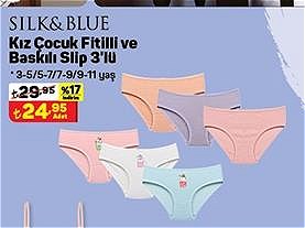 Silk&Blue Kız Çocuk Fitilli ve Baskılı Slip 3'lü image