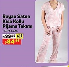 Bayan Saten Kısa Kollu Pijama Takımı image