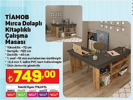 Tiamob Mırca Dolaplı Kitaplıklı Çalışma Masası image