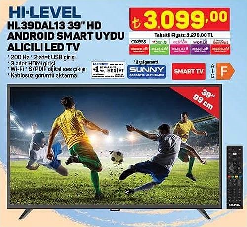 Hi-Level HL39DAL13 39 inç HD Android Smart Uydu Alıcılı LED TV image