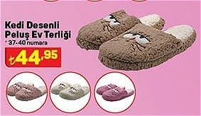 Kedi Desenli Peluş Ev Terliği image