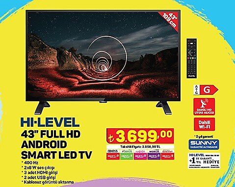 A101 Hi-Level 43 inç Full HD Android Smart Led Tv