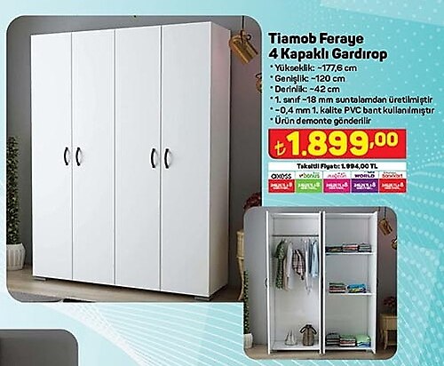 Tiamob Feraye 4 Kapaklı Gardırop image