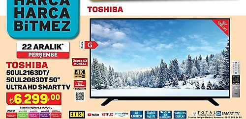 Toshiba 50UL2163DT/50UL2063DT 50 inç Ultra HD Smart Tv image