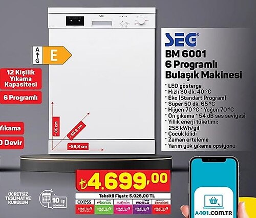 Seg BM 6001 6 Programlı Bulaşık Makinesi image