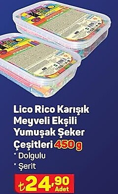 Lico Rico Karışık Meyveli Ekşili Yumuşak Şeker Çeşitleri 450 g image