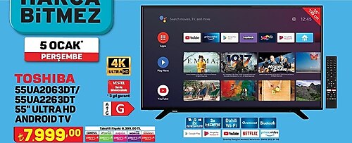 Toshiba 55UA2063DT/55UA2263DT 55 inç Ultra HD Android Tv image