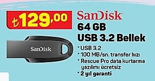 Sandisk 64 GB Usb 3.2 Bellek image