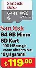Sandisk 64 GB Micro SD Kart image