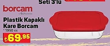 Paşabahçe Plastik Kapaklı Kare Borcam 1950 cc image