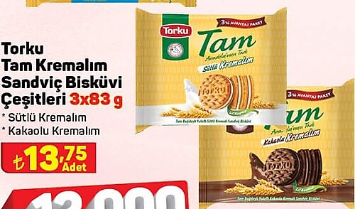 Torku Tam Kremalım Sandviç Bisküvi Çeşitleri 3x83 g image