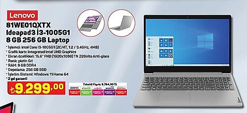 Lenovo 81WE01QXTX Ideapad İ3-1005G1 8 GB 256 GB Laptop image