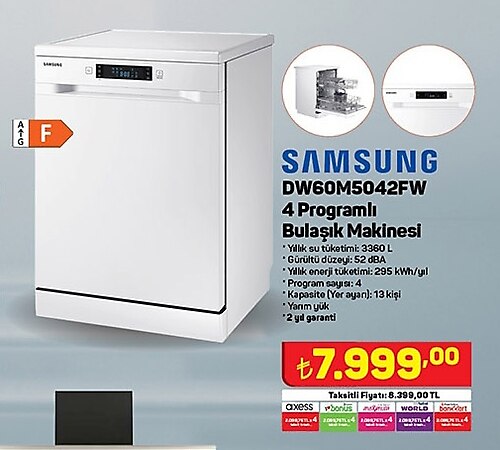 Samsung DW60M5042FW 4 Programlı Bulaşık Makinesi image