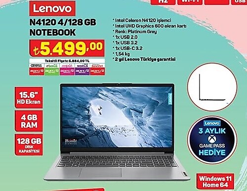 Lenovo N4120 4/128 GB Notebook image