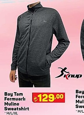 Knup Bay Tam Fermuarlı Muline Sweatshirt image