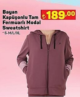 Tam Fermuarlı Kapüşonlu Bayan Modal Sweatshirt  image