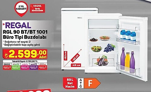 Regal RGL 90 BT/BT 1001 F Sınıfı Büro Tipi Buzdolabı image