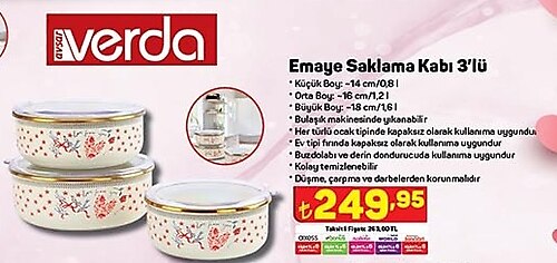 Verda Emaye Saklama Kabı 3'lü  image