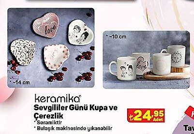 Keramika Sevgililer Günü Kupa 10 cm ve Çerezlik 14 cm  image