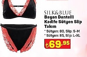 Silk&Blue Bayan Dantelli Kadife Sütyen Slip Takım  image