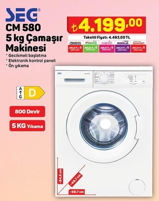 SEG CM 580 5 kg D Sınıfı 800 Devir Çamaşır Makinesi image