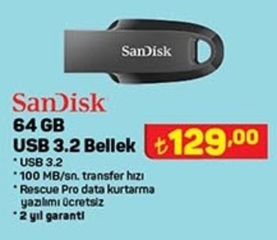 Sandisk 64 GB Usb 3.2 Bellek image