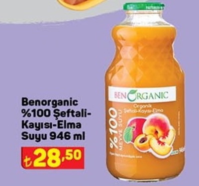 Benorganic %100 Şeftali&Kayısı&Elma Suyu 946 ml  image