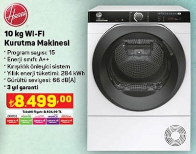 Hoover NDPEH 10A2TCBEXSS 10 kg Wi-Fi Kurutma Makinesi image