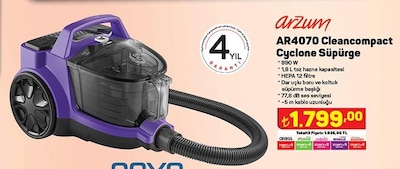 Arzum AR4070 Cleancompact Cyclone Süpürge 890 W image