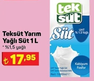 Teksüt Yarım Yağlı Süt 1 L image