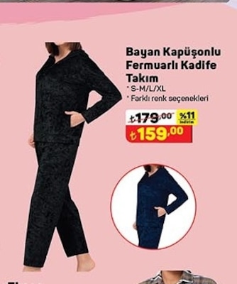 Kapüşonlu Fermuarlı Bayan Kadife Takım image