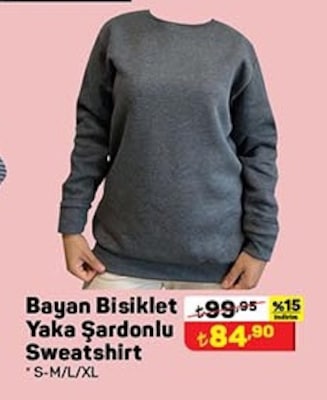 Bisiklet Yaka Şardonlu Bayan Sweatshirt image