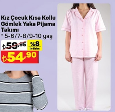 Kız Çocuk Kısa Kollu Gömlek Yaka Pijama Takımı image