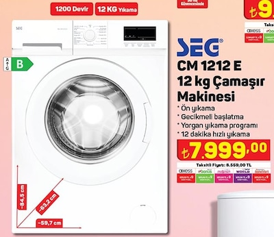 Seg CM1212 E 12 kg 1200 Devir Çamaşır Makinesi image