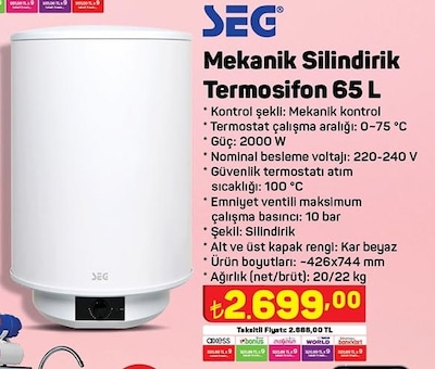 SEG Mekanik Silindirik Termosifon 65 L image