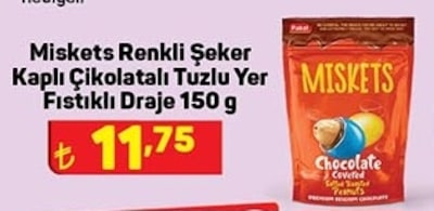 Miskets Renkli Şeker Kaplı Çikolatalı Tuzlu Yer Fıstıklı Draje 150 g image