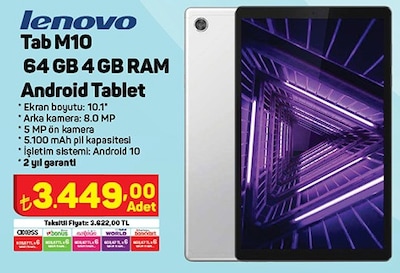 Lenovo Tab M10 TB-X306F ZA6W0026TR 64 GB 4 GB RAM Android Tablet image