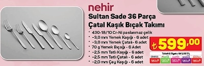 Nehir Sultan Sade Çatal Kaşık Bıçak Takımı 36 Parça image