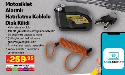 Motosiklet Alarmlı Hatırlatma Kablolu Disk Kilidi image