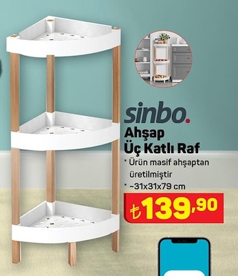 Sinbo Ahşap 3 Katlı Raf 31x31x79 cm image